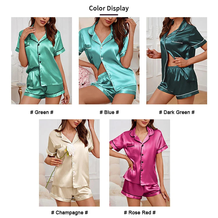 Elegant Satin Pajama Top & Shorts Set – Lounge in Style Sleepwear | Chuzko.com