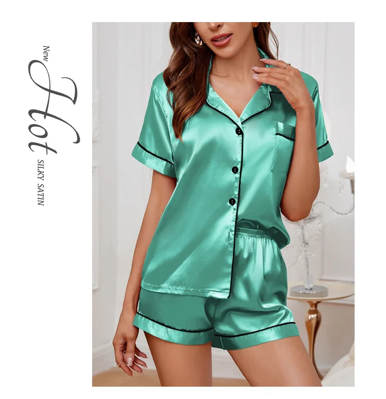 Elegant Satin Pajama Top & Shorts Set – Lounge in Style Sleepwear | Chuzko.com