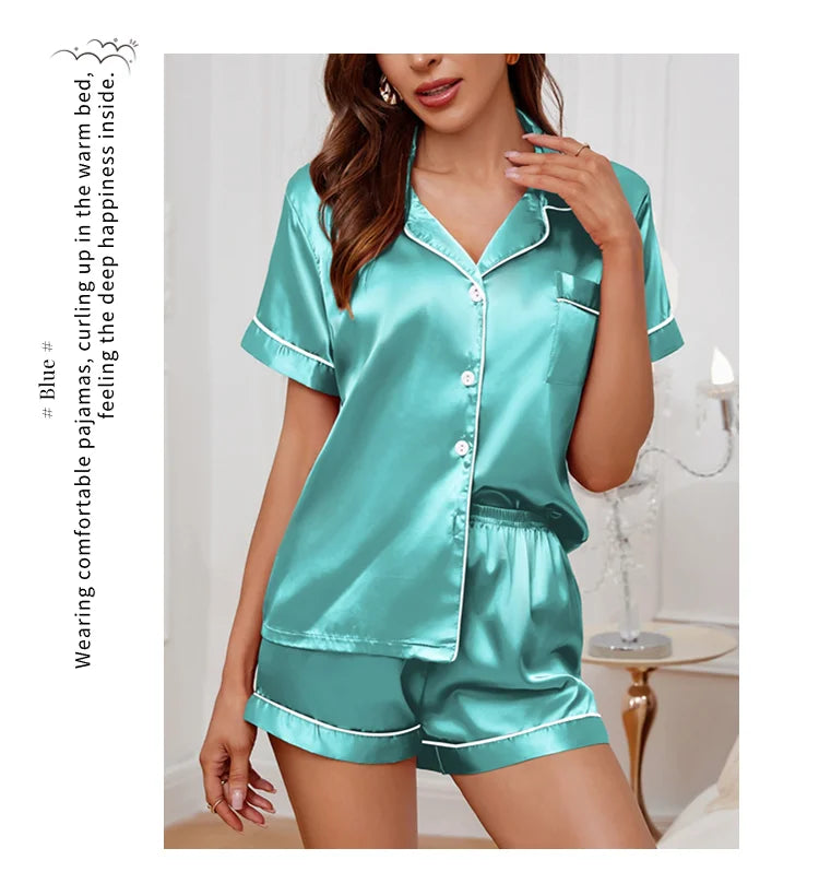 Elegant Satin Pajama Top & Shorts Set – Lounge in Style Sleepwear | Chuzko.com