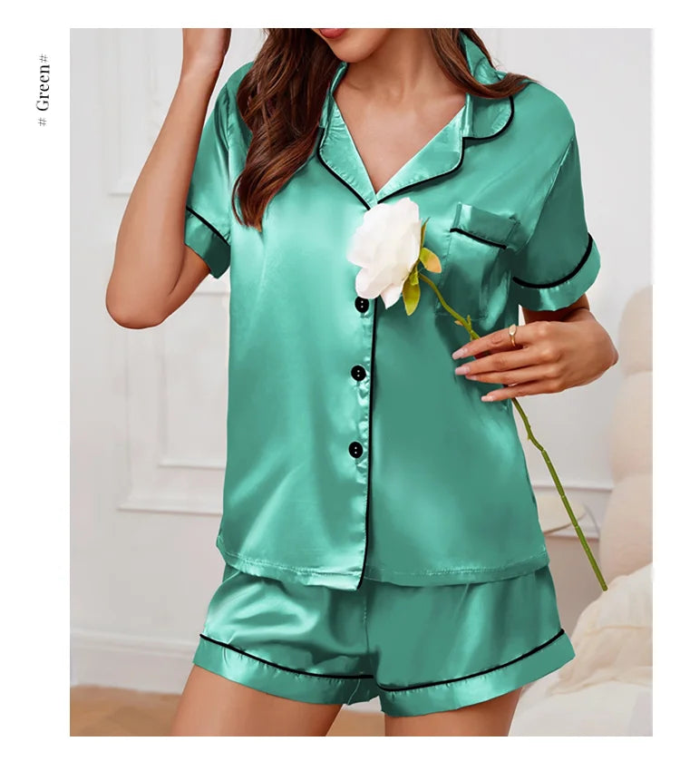 Elegant Satin Pajama Top & Shorts Set – Lounge in Style Sleepwear | Chuzko.com