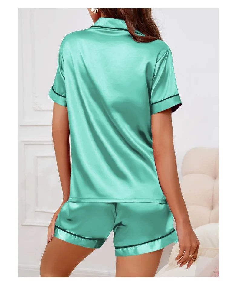 Elegant Satin Pajama Top & Shorts Set – Lounge in Style Sleepwear | Chuzko.com