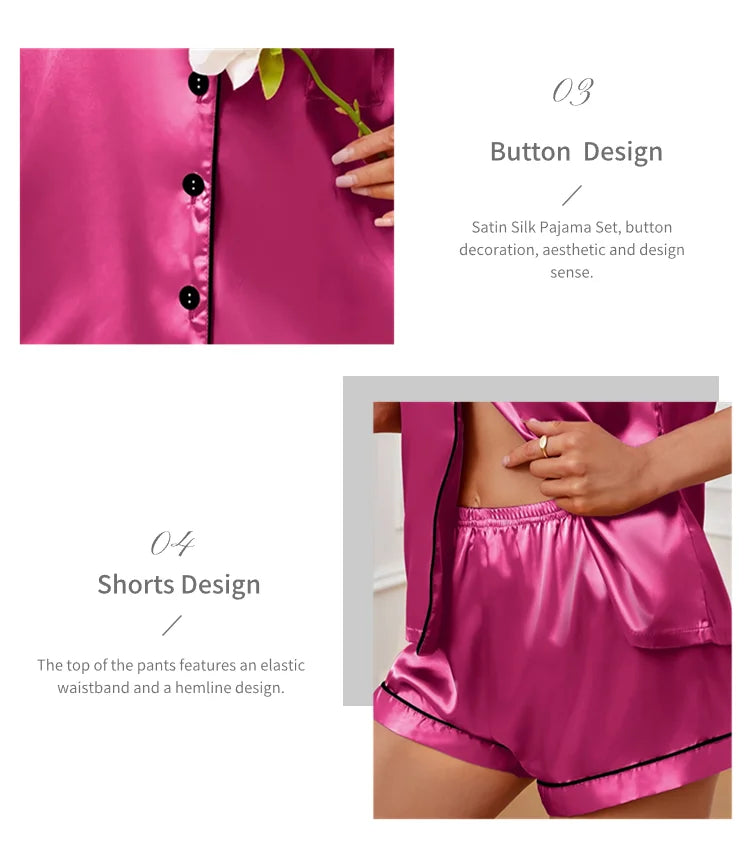 Elegant Satin Pajama Top & Shorts Set – Lounge in Style Sleepwear | Chuzko.com