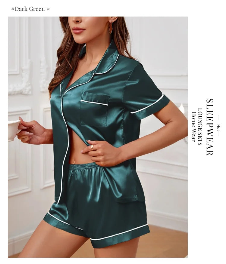 Elegant Satin Pajama Top & Shorts Set – Lounge in Style Sleepwear | Chuzko.com