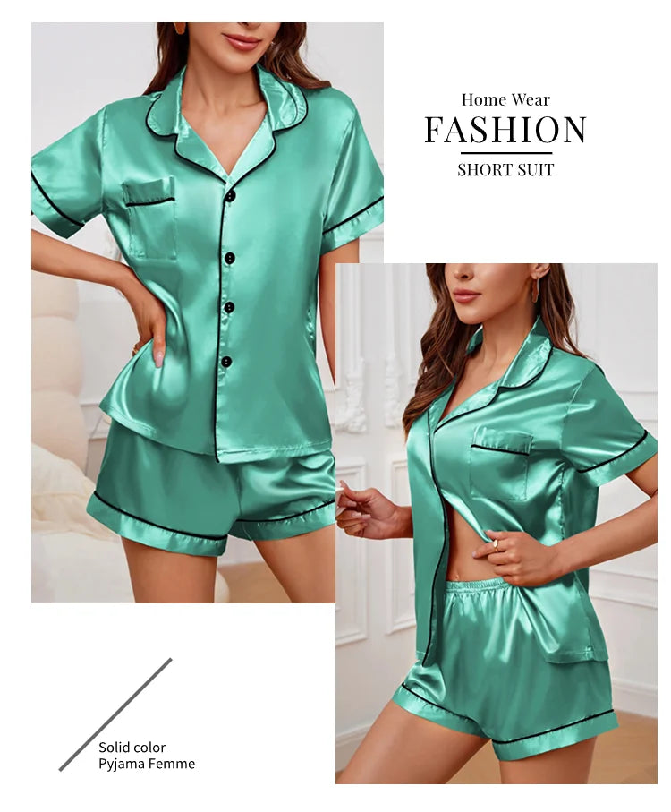 Elegant Satin Pajama Top & Shorts Set – Lounge in Style Sleepwear | Chuzko.com