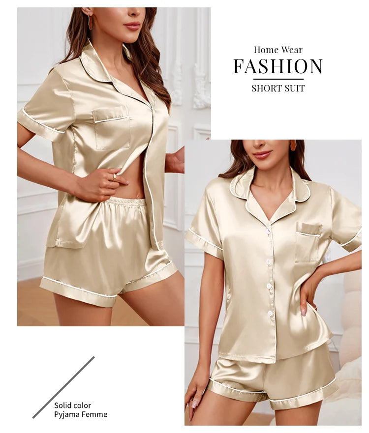 Elegant Satin Pajama Top & Shorts Set – Lounge in Style Sleepwear | Chuzko.com