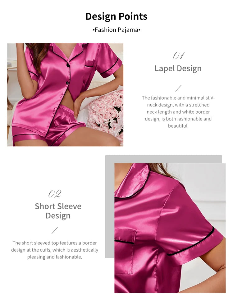 Elegant Satin Pajama Top & Shorts Set – Lounge in Style Sleepwear | Chuzko.com