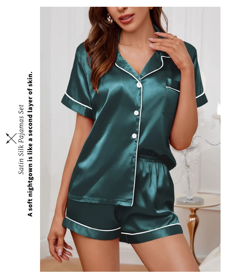 Elegant Satin Pajama Top & Shorts Set – Lounge in Style Sleepwear | Chuzko.com