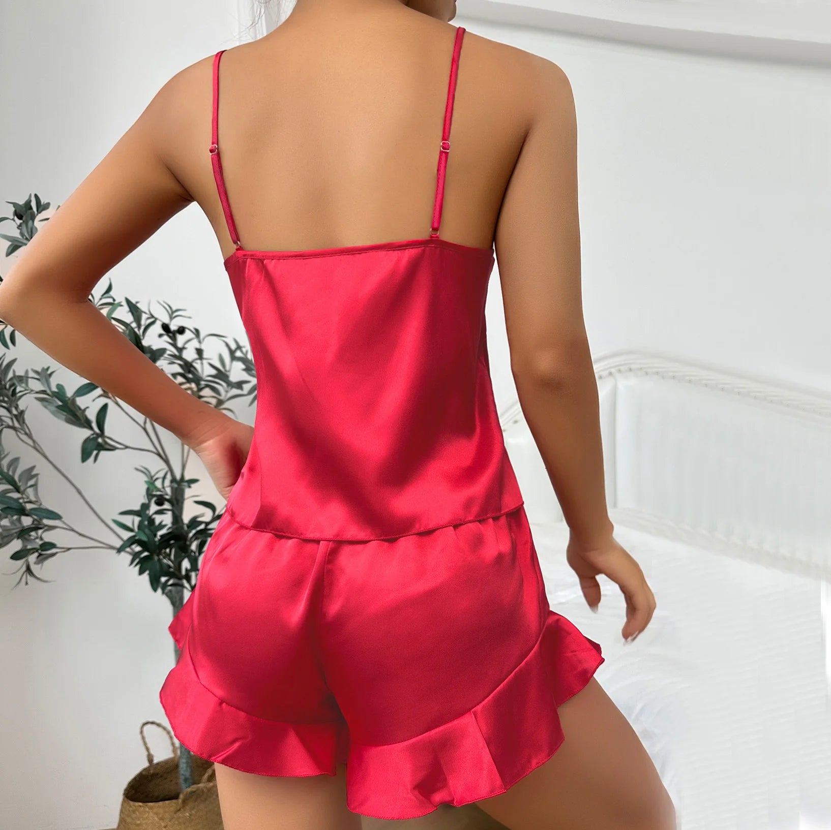 Elegant Nightwear Trio: Satin Robe, Cami Top & Shorts Sleepwear | Chuzko.com