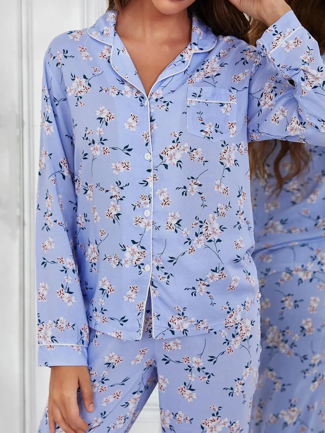 Blue Blossom Full-Length PJ’s Set – Floral Print Sleepwear | Chuzko.com