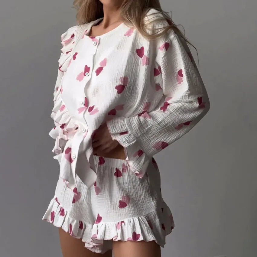 Ruffle Trimmed Cotton PJs for Relaxing Sleepwear | Chuzko.com