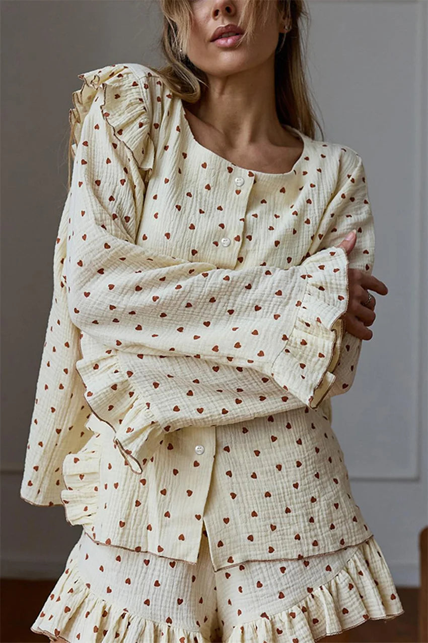 Ruffle Trimmed Cotton PJs for Relaxing Sleepwear | Chuzko.com