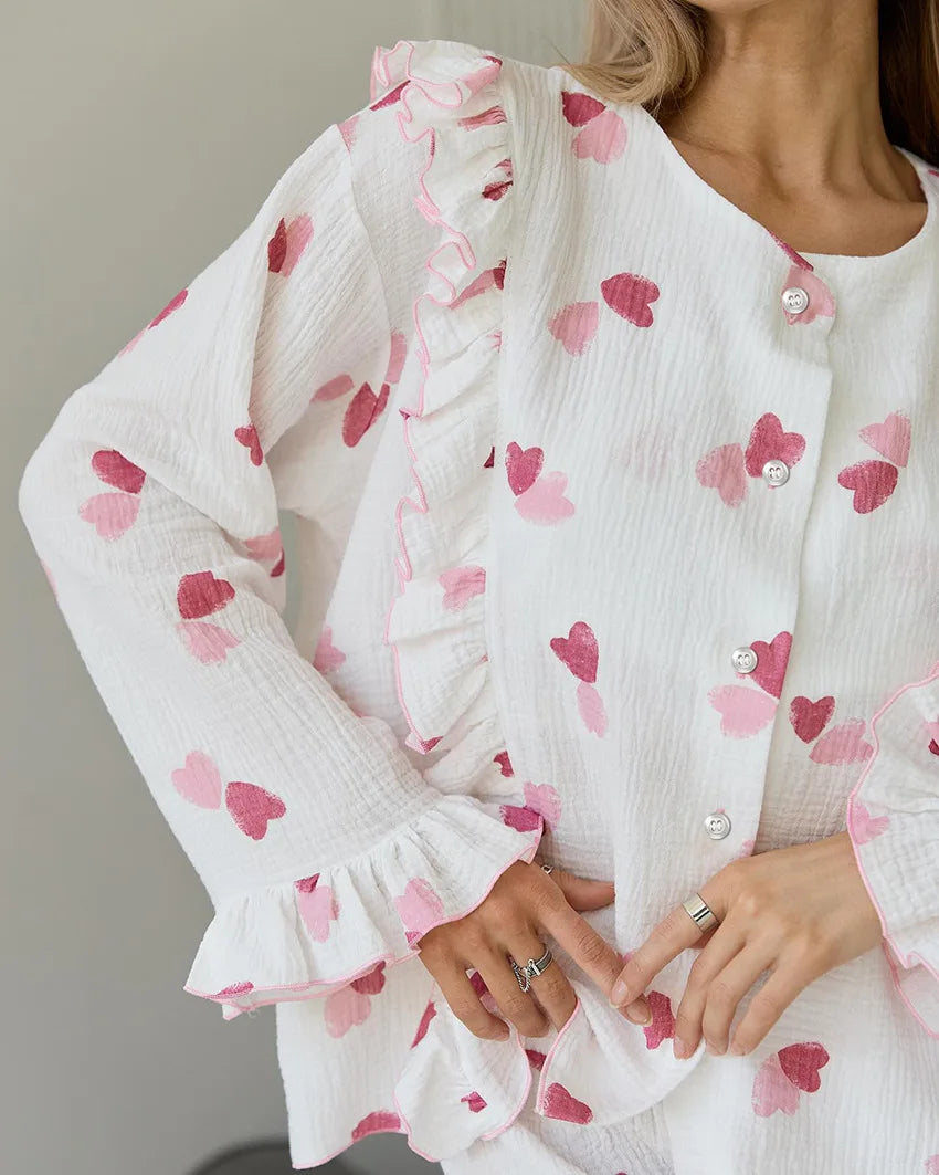 Ruffle Trimmed Cotton PJs for Relaxing Sleepwear | Chuzko.com