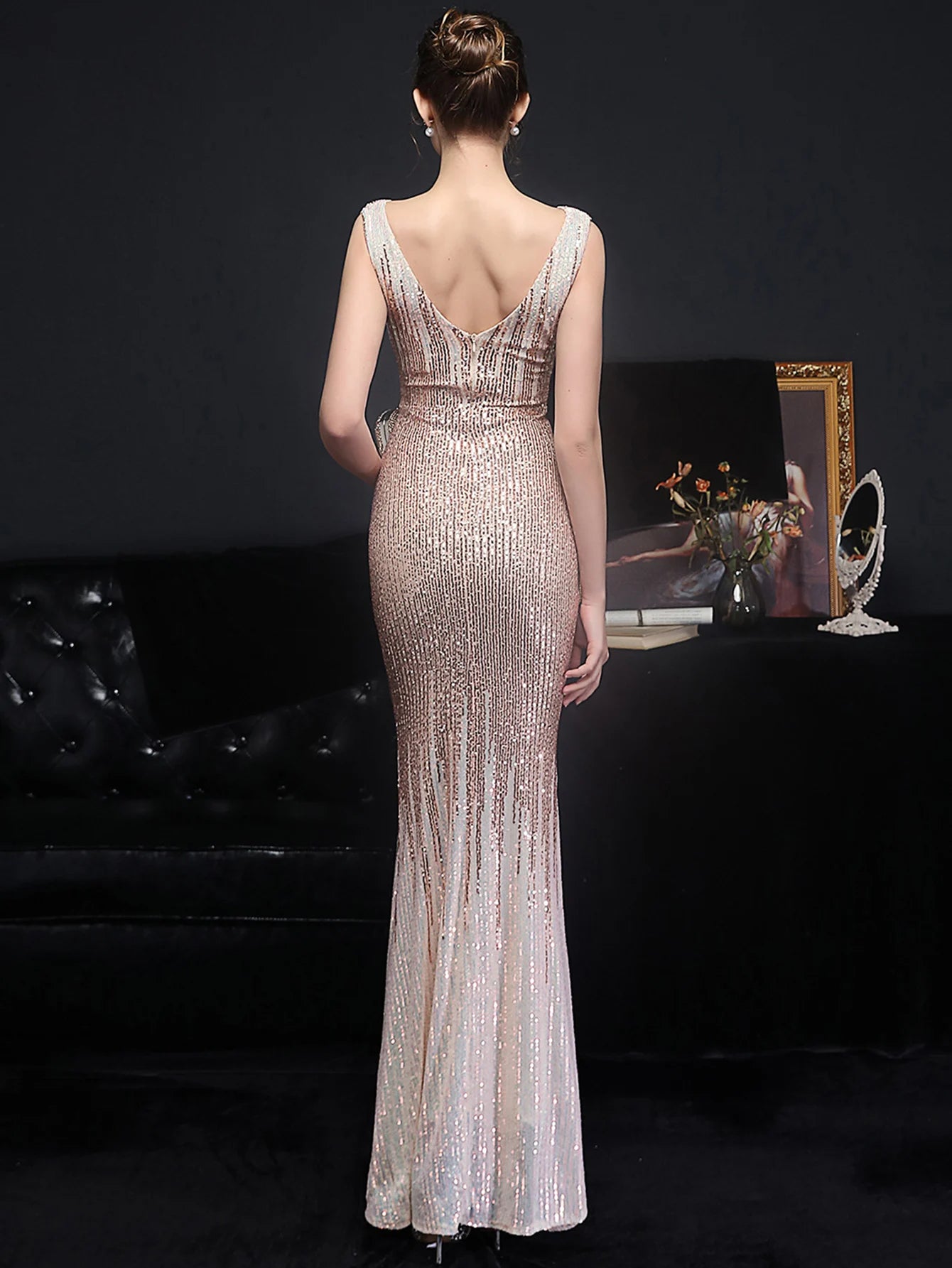 Red Carpet Ready Sequin Mermaid Floor Length Dress Evening Gown | Chuzko.com