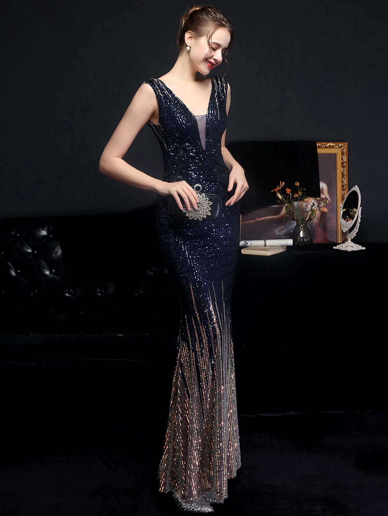 Red Carpet Ready Sequin Mermaid Floor Length Dress Evening Gown | Chuzko.com