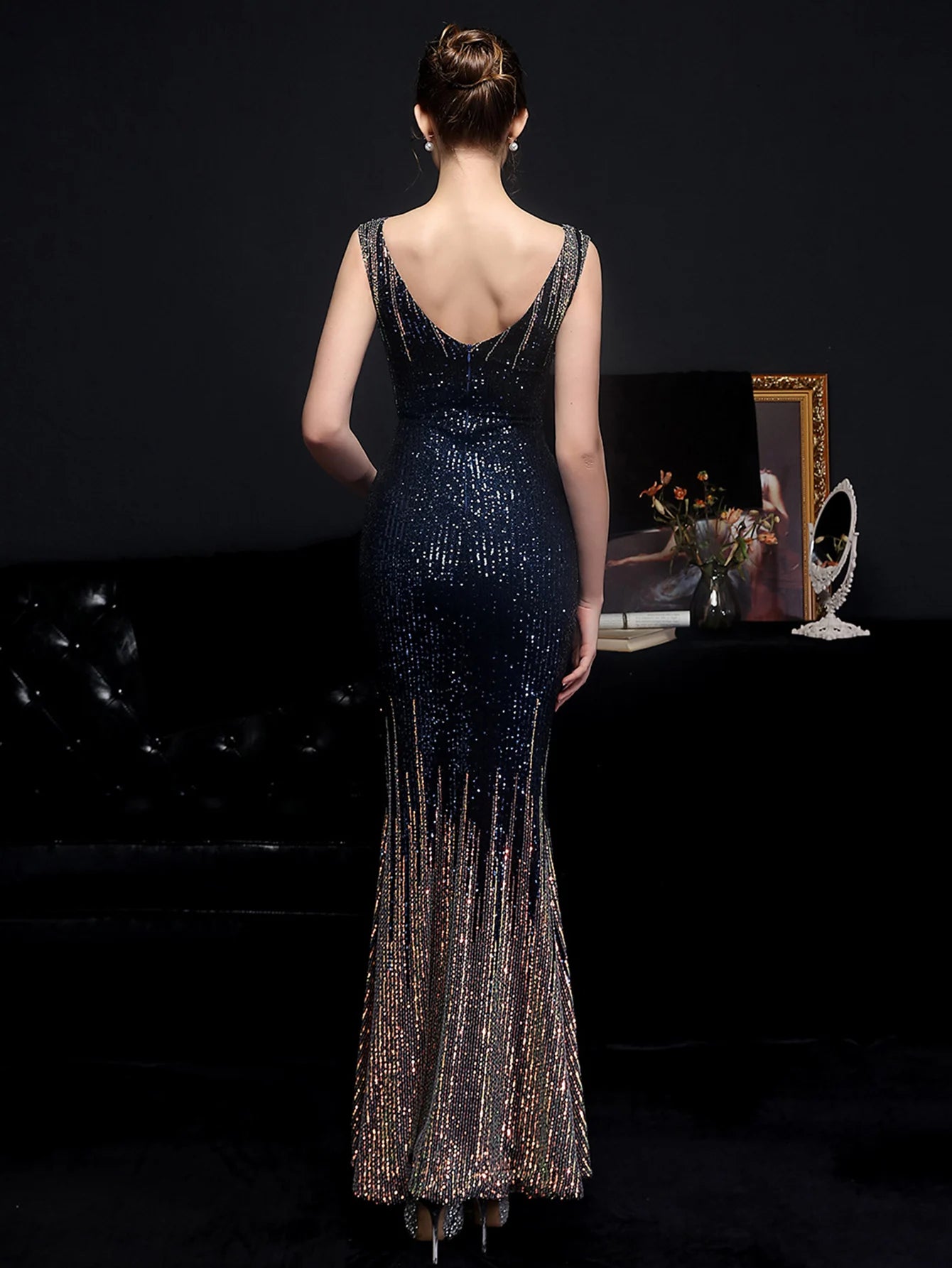 Red Carpet Ready Sequin Mermaid Floor Length Dress Evening Gown | Chuzko.com