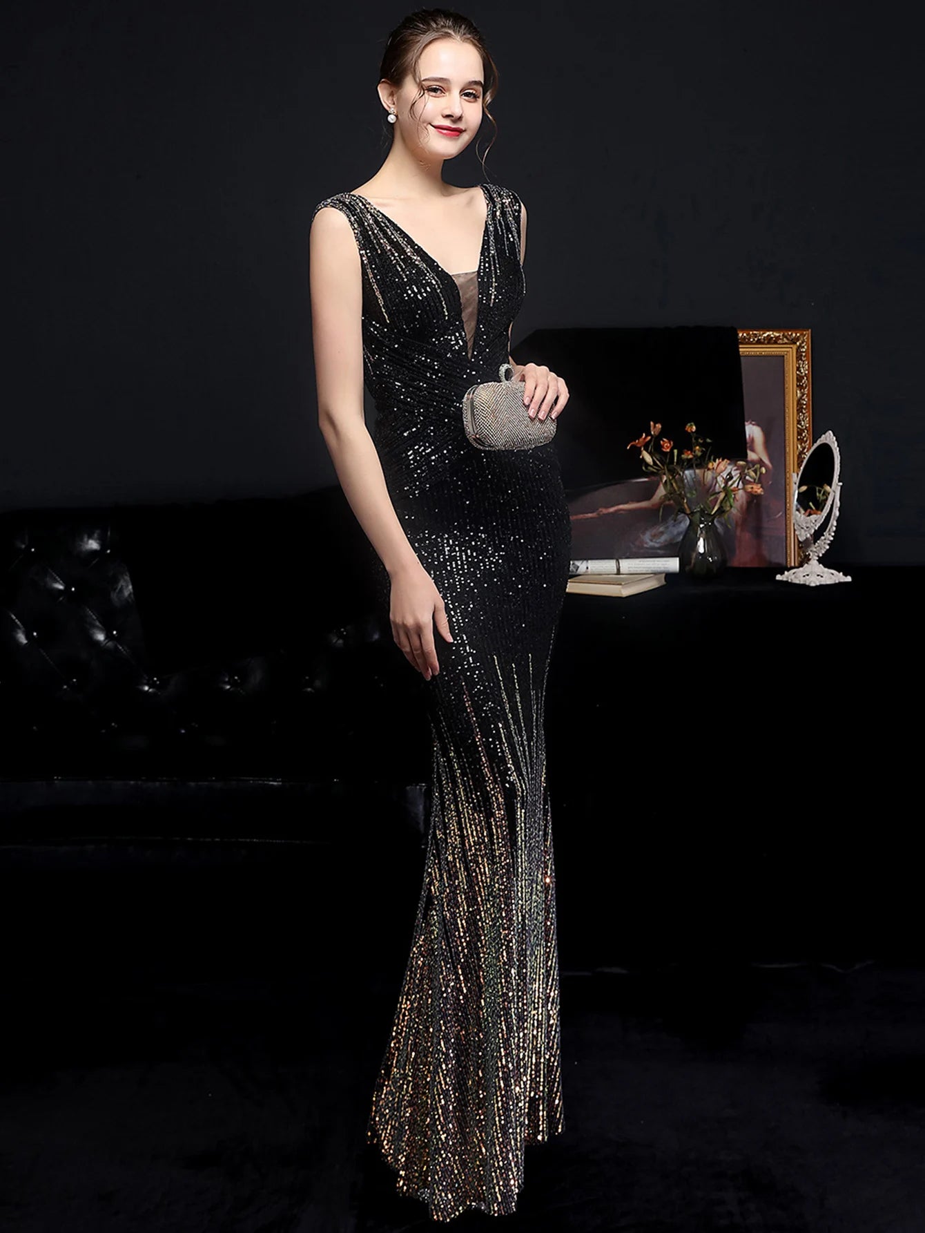 Red Carpet Ready Sequin Mermaid Floor Length Dress Evening Gown | Chuzko.com