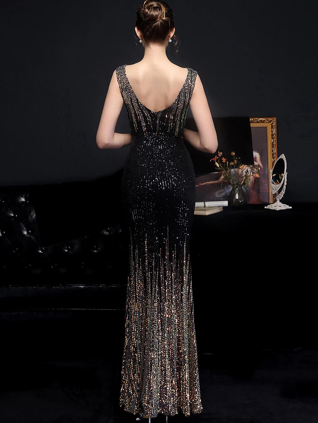 Red Carpet Ready Sequin Mermaid Floor Length Dress Evening Gown | Chuzko.com