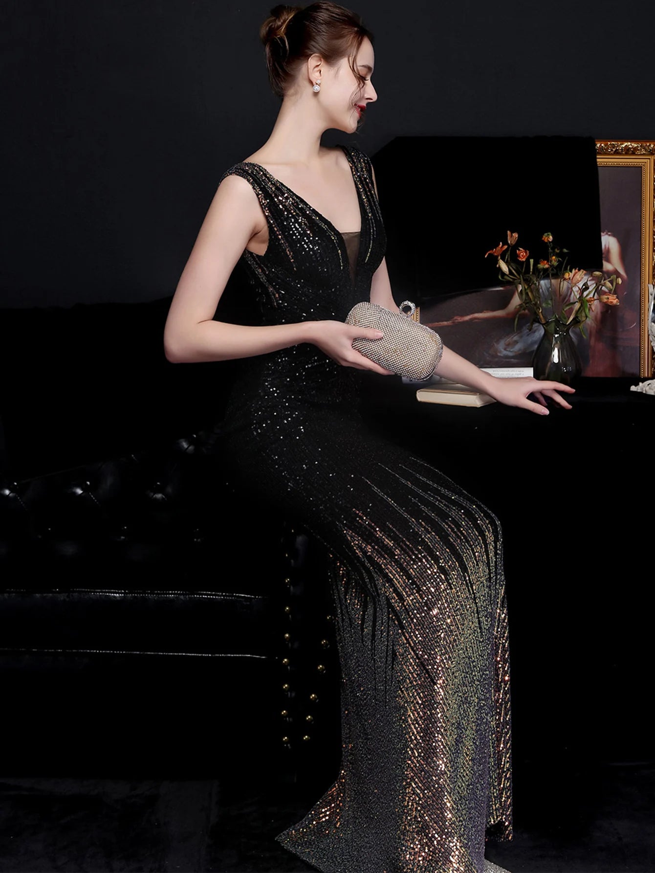 Red Carpet Ready Sequin Mermaid Floor Length Dress Evening Gown | Chuzko.com