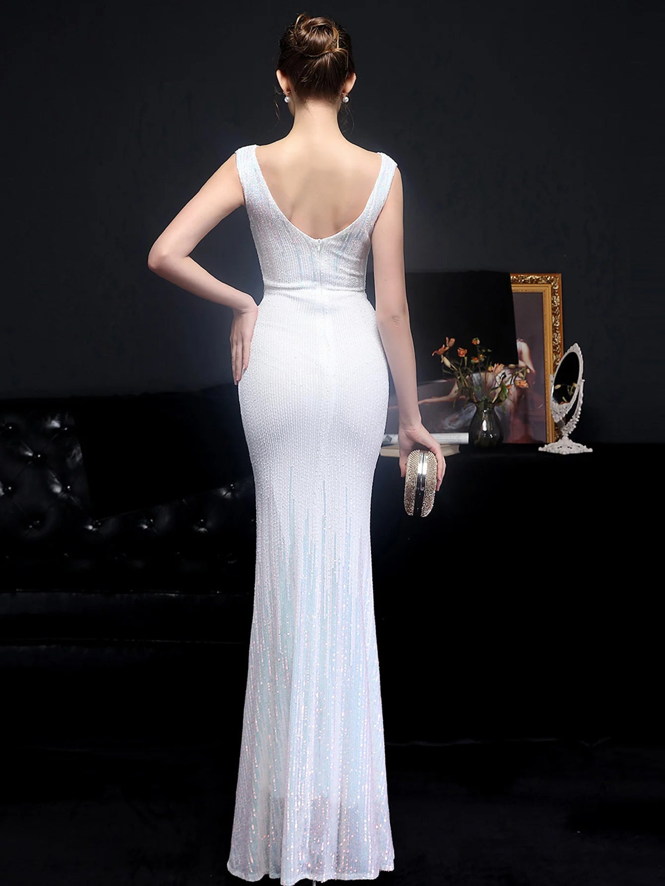 Red Carpet Ready Sequin Mermaid Floor Length Dress Evening Gown | Chuzko.com