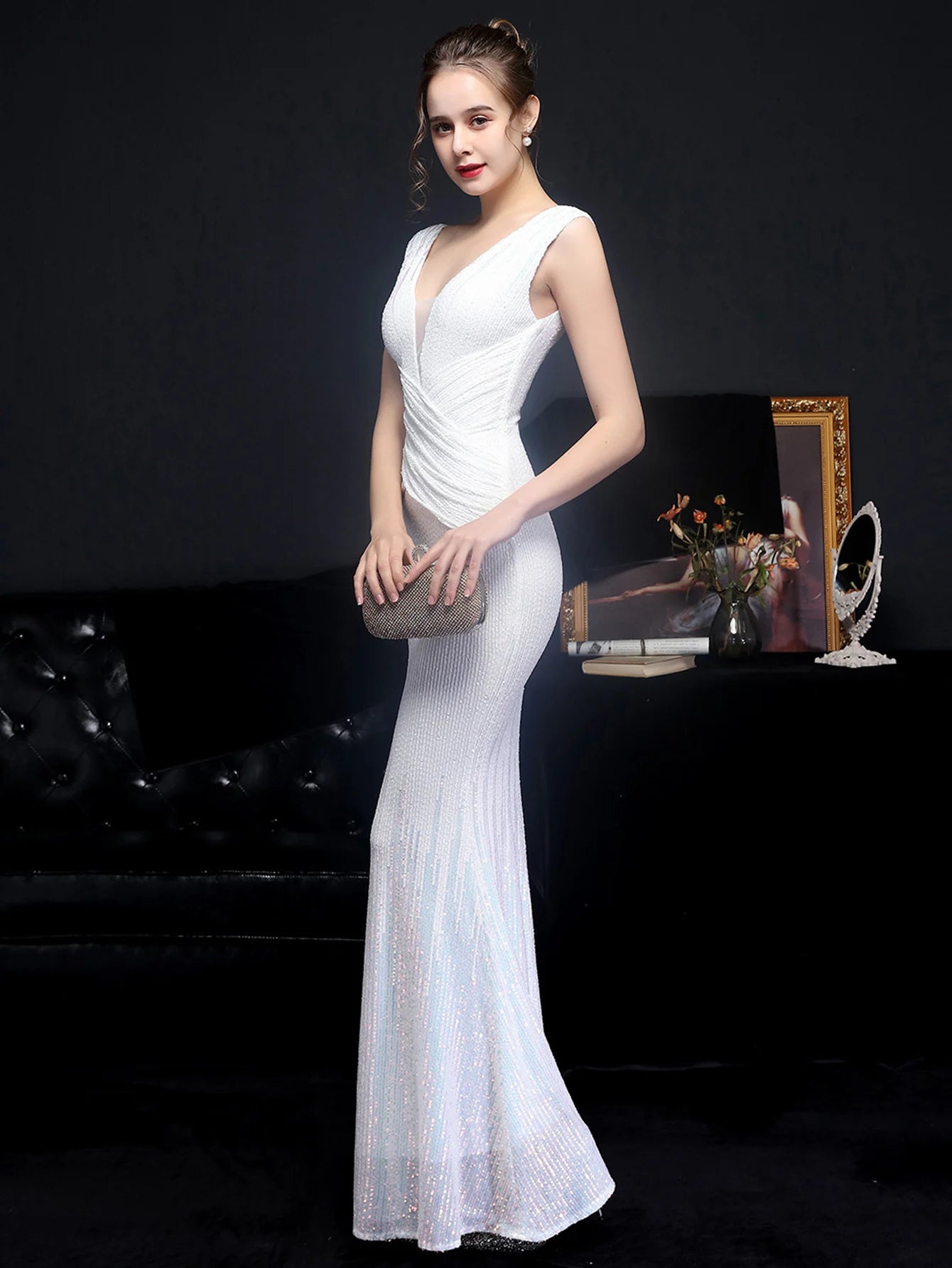 Red Carpet Ready Sequin Mermaid Floor Length Dress Evening Gown | Chuzko.com