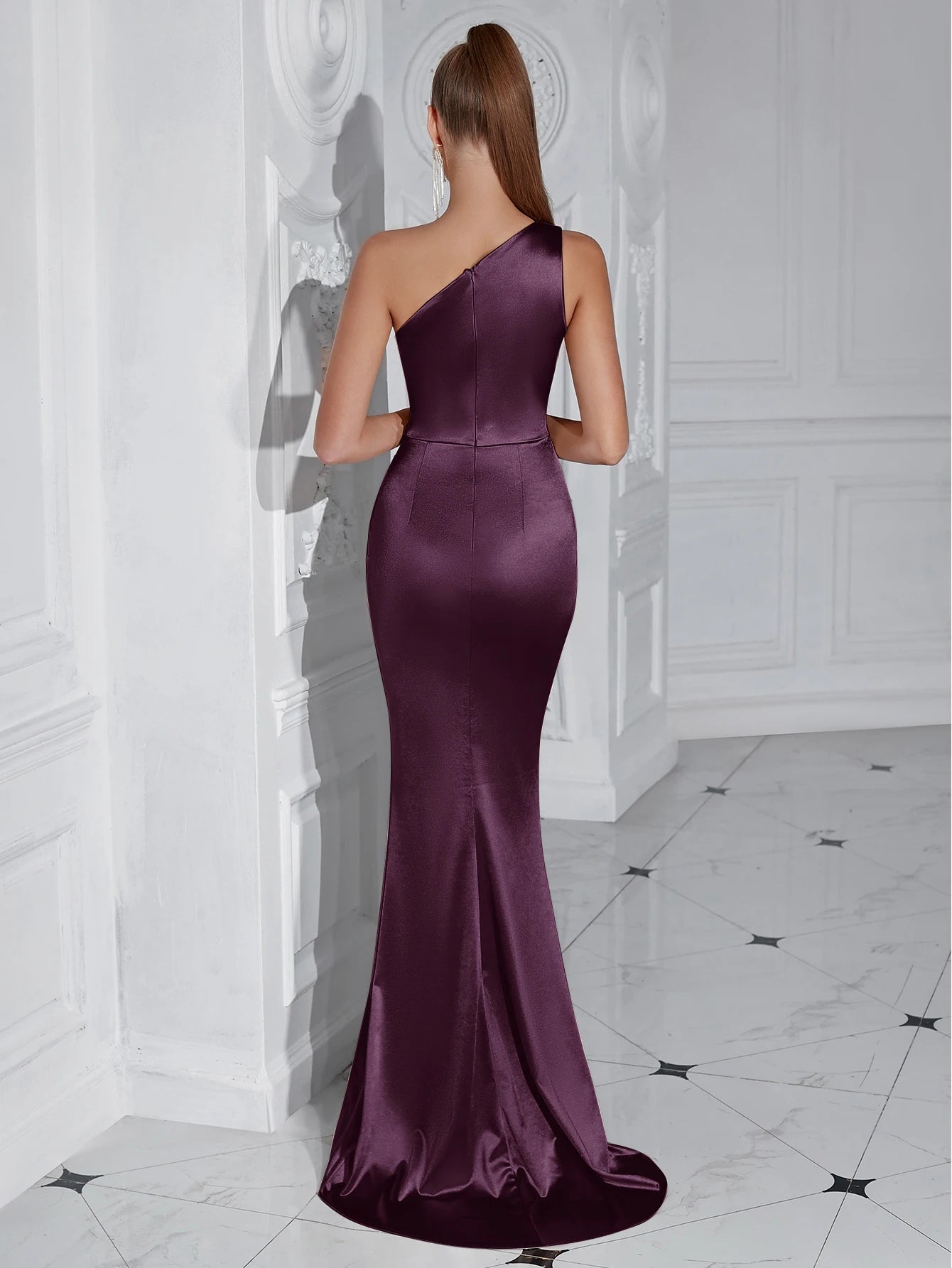 Asymmetrical Siren's Silhouette Evening Gown Sweep Train Dress | Chuzko.com