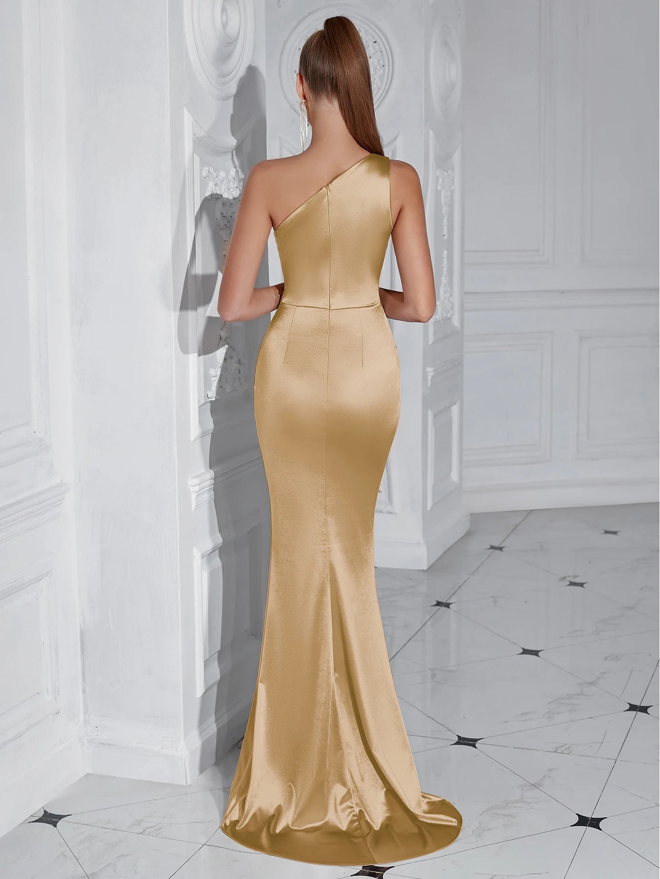 Asymmetrical Siren's Silhouette Evening Gown Sweep Train Dress | Chuzko.com