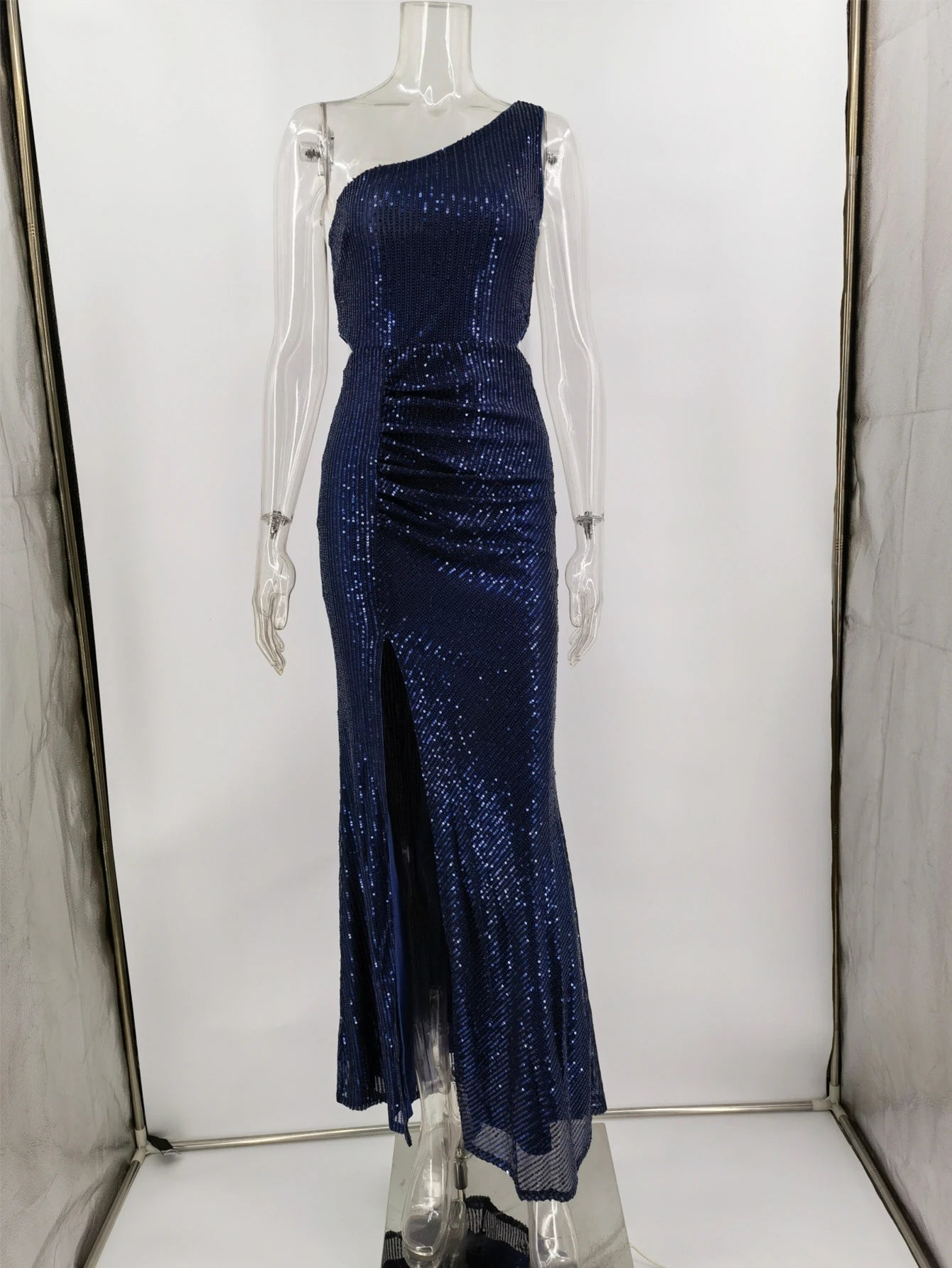 Navy One-Shoulder Sequin Maxi Dress Sequin Maxi Dresses | Chuzko.com