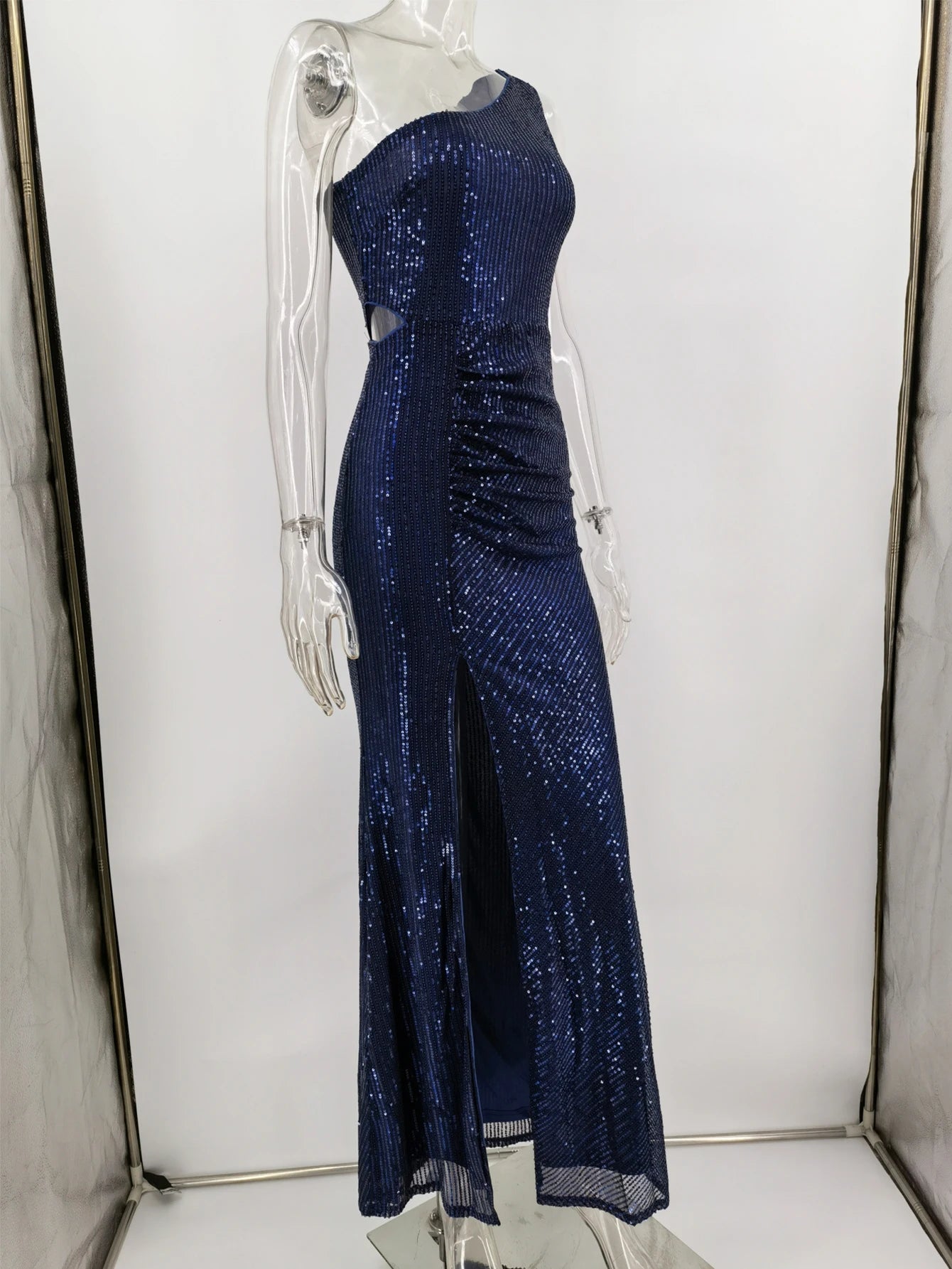 Navy One-Shoulder Sequin Maxi Dress Sequin Maxi Dresses | Chuzko.com