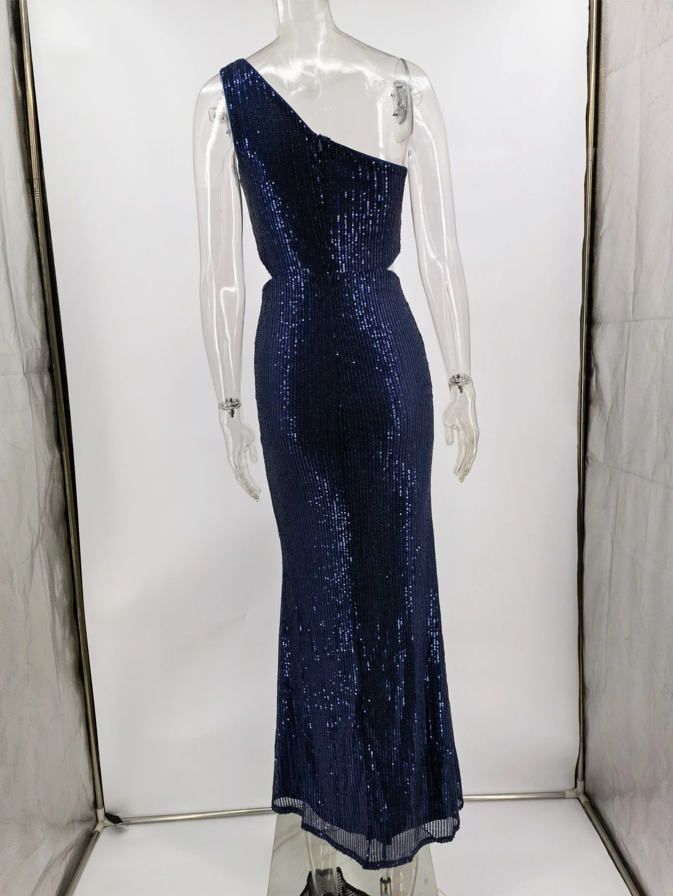 Navy One-Shoulder Sequin Maxi Dress Sequin Maxi Dresses | Chuzko.com