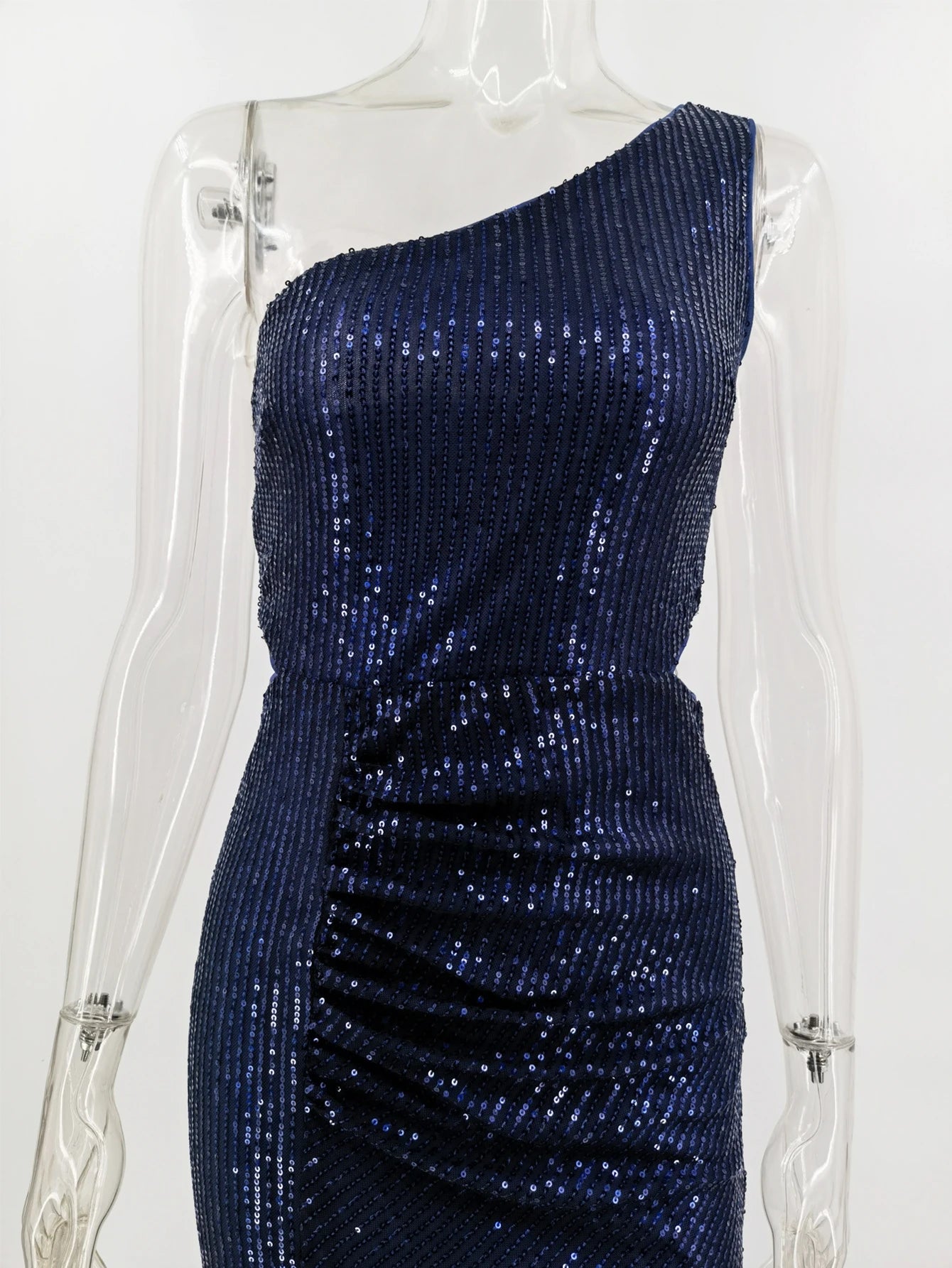 Navy One-Shoulder Sequin Maxi Dress Sequin Maxi Dresses | Chuzko.com