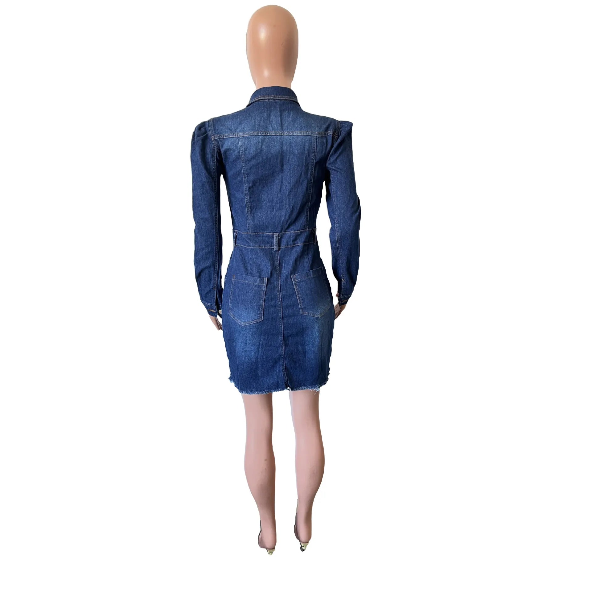 Fitted Metal Button Denim Bodycon Mini Dress with Pockets Denim | Chuzko.com