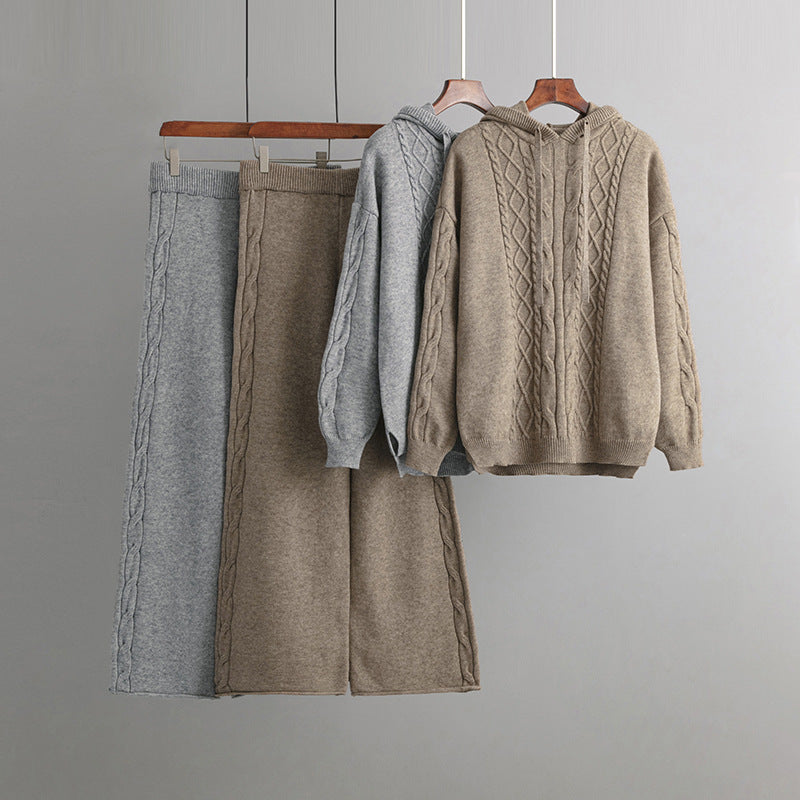 Cozy Cable Knit Hooded Sweater & Pants Set – Loungewear Style | Chuzko.com