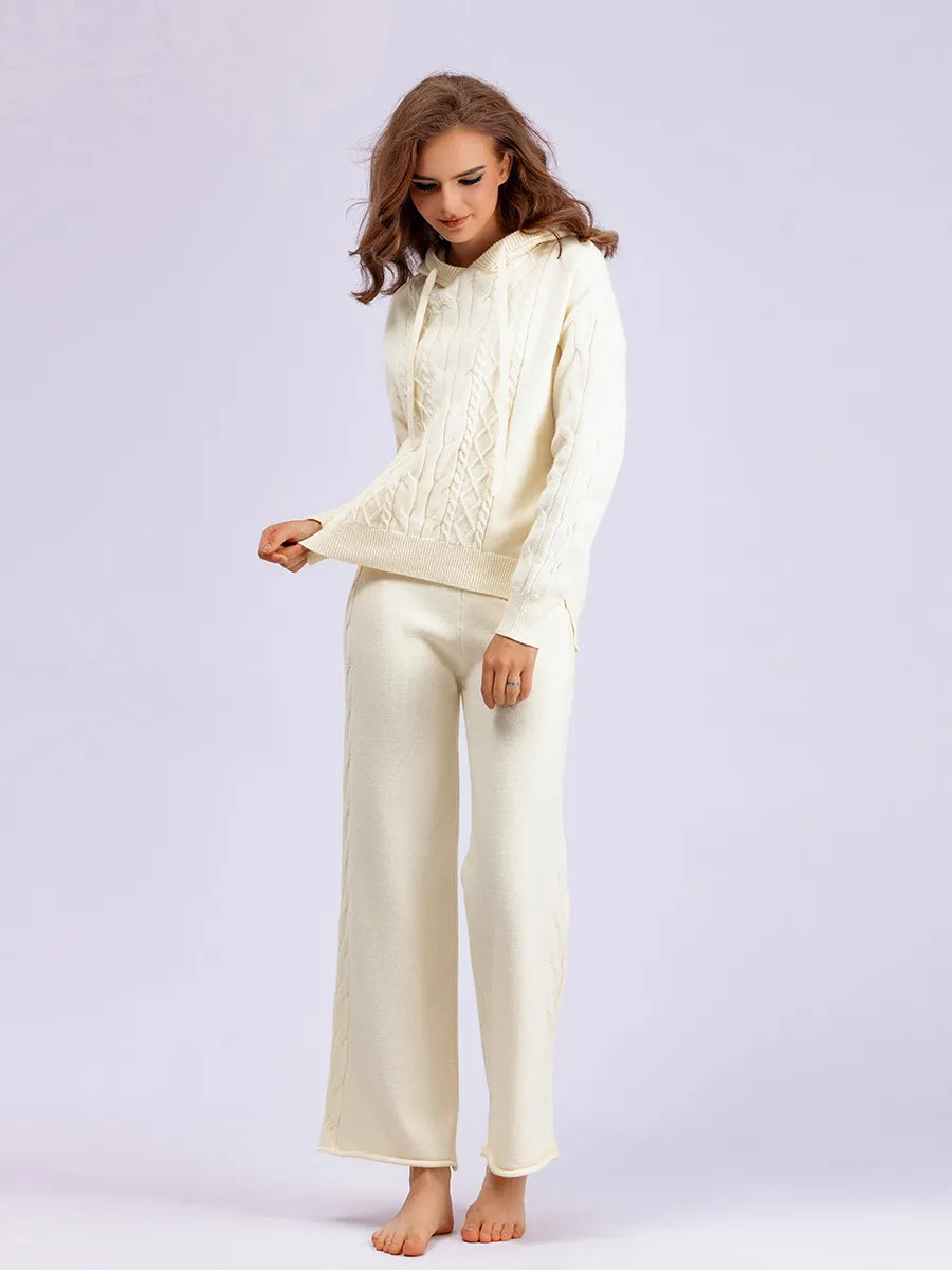 Cozy Cable Knit Hooded Sweater & Pants Set – Loungewear Style | Chuzko.com