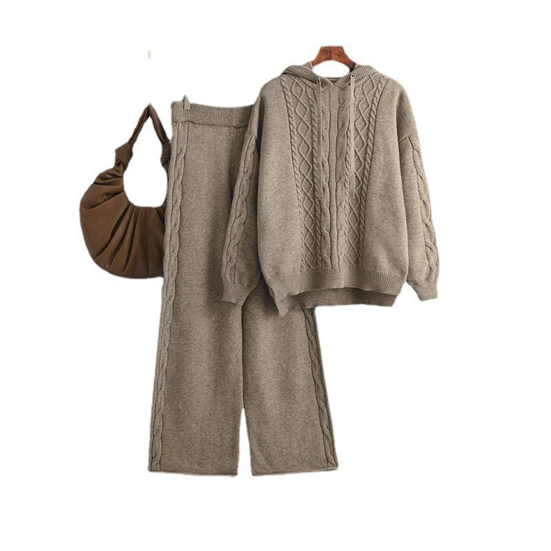 Cozy Cable Knit Hooded Sweater & Pants Set – Loungewear Style | Chuzko.com