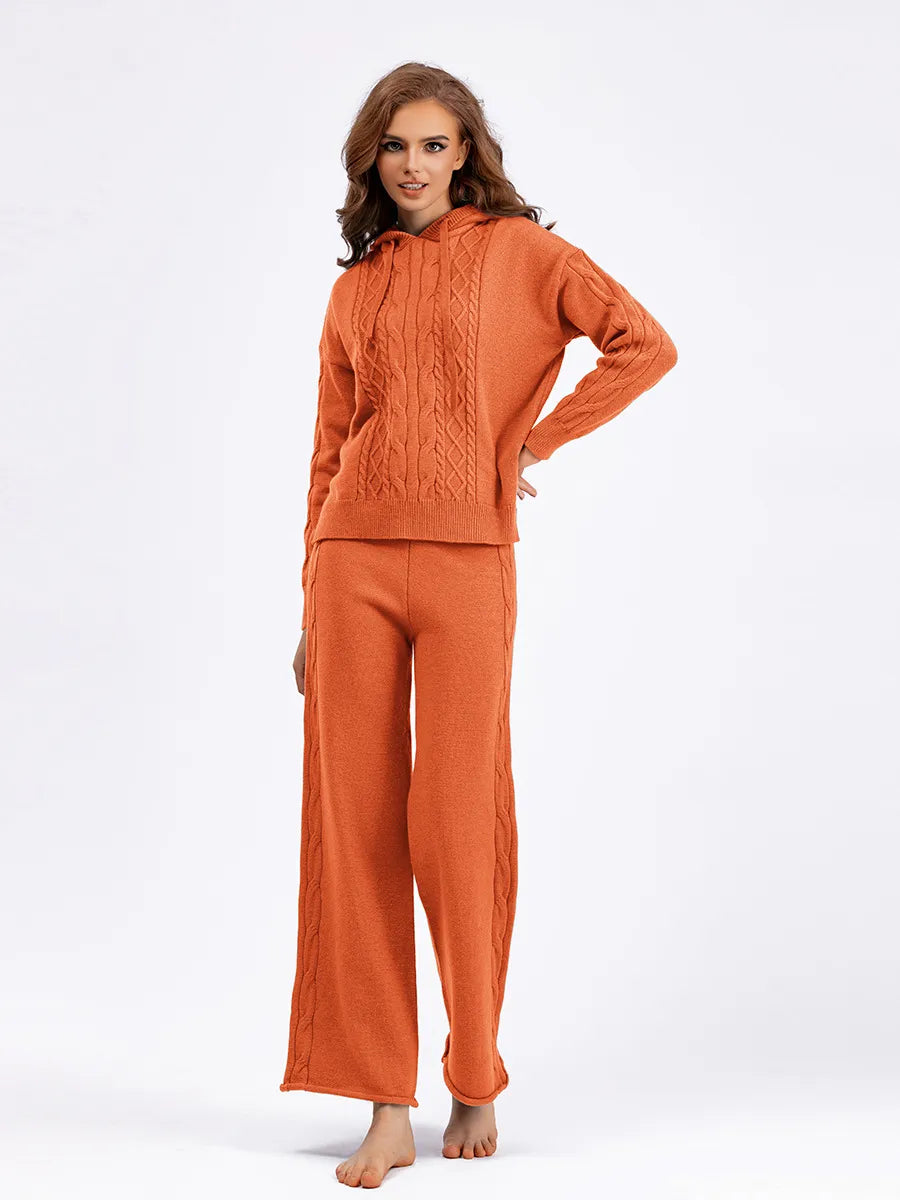 Cozy Cable Knit Hooded Sweater & Pants Set – Loungewear Style | Chuzko.com