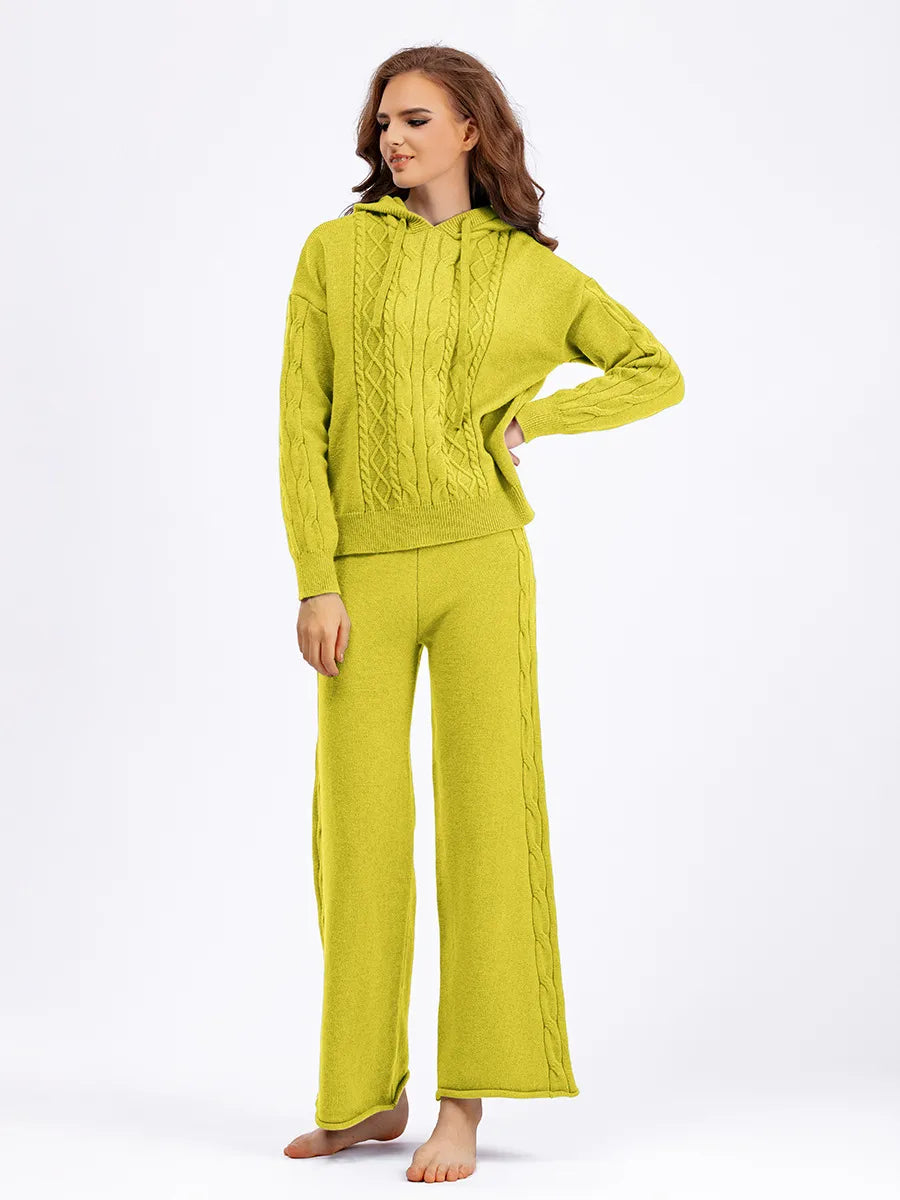 Cozy Cable Knit Hooded Sweater & Pants Set – Loungewear Style | Chuzko.com