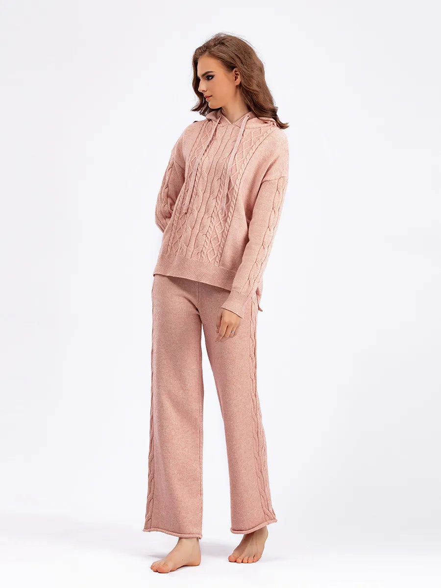 Cozy Cable Knit Hooded Sweater & Pants Set – Loungewear Style | Chuzko.com