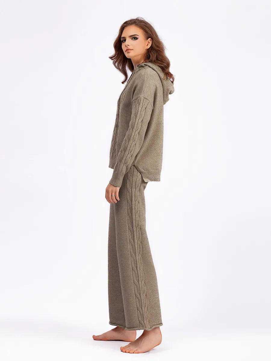 Cozy Cable Knit Hooded Sweater & Pants Set – Loungewear Style | Chuzko.com