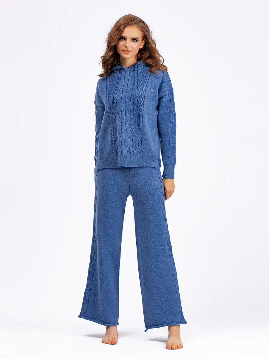 Cozy Cable Knit Hooded Sweater & Pants Set – Loungewear Style | Chuzko.com