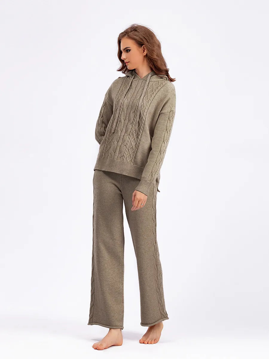 Cozy Cable Knit Hooded Sweater & Pants Set – Loungewear Style | Chuzko.com