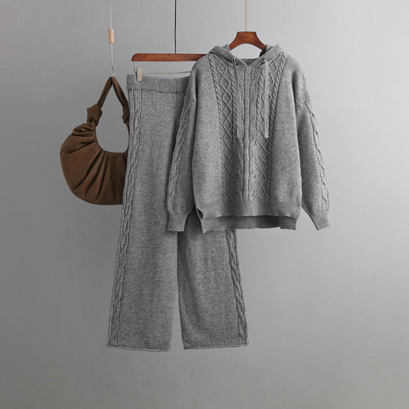 Cozy Cable Knit Hooded Sweater & Pants Set – Loungewear Style | Chuzko.com