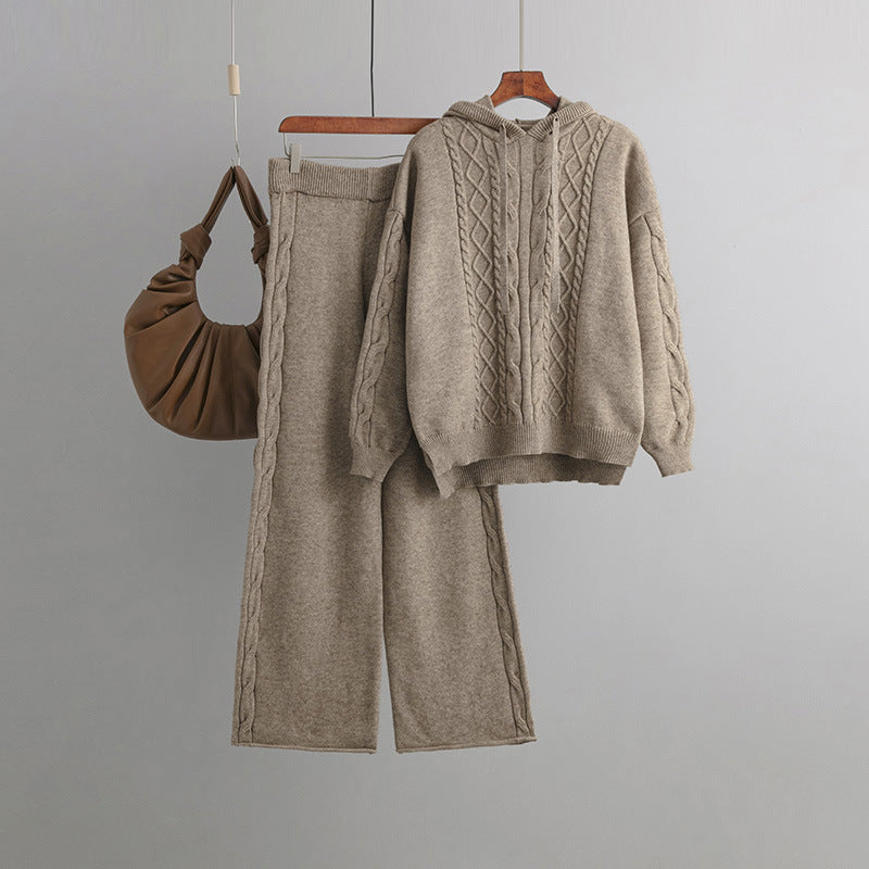 Cozy Cable Knit Hooded Sweater & Pants Set – Loungewear Style | Chuzko.com