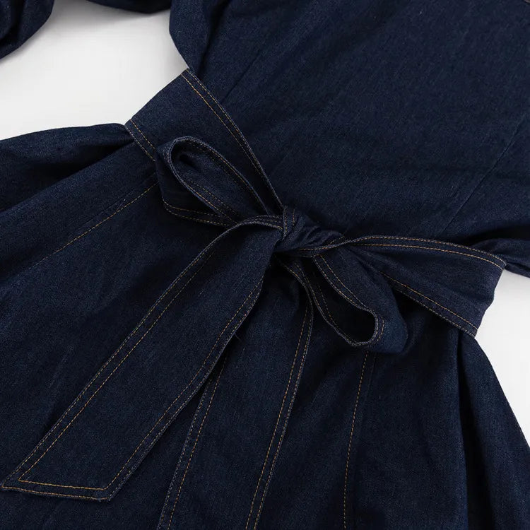 Navy Lantern Sleeve Denim Mini Dress – Perfect for Brunch Denim | Chuzko.com