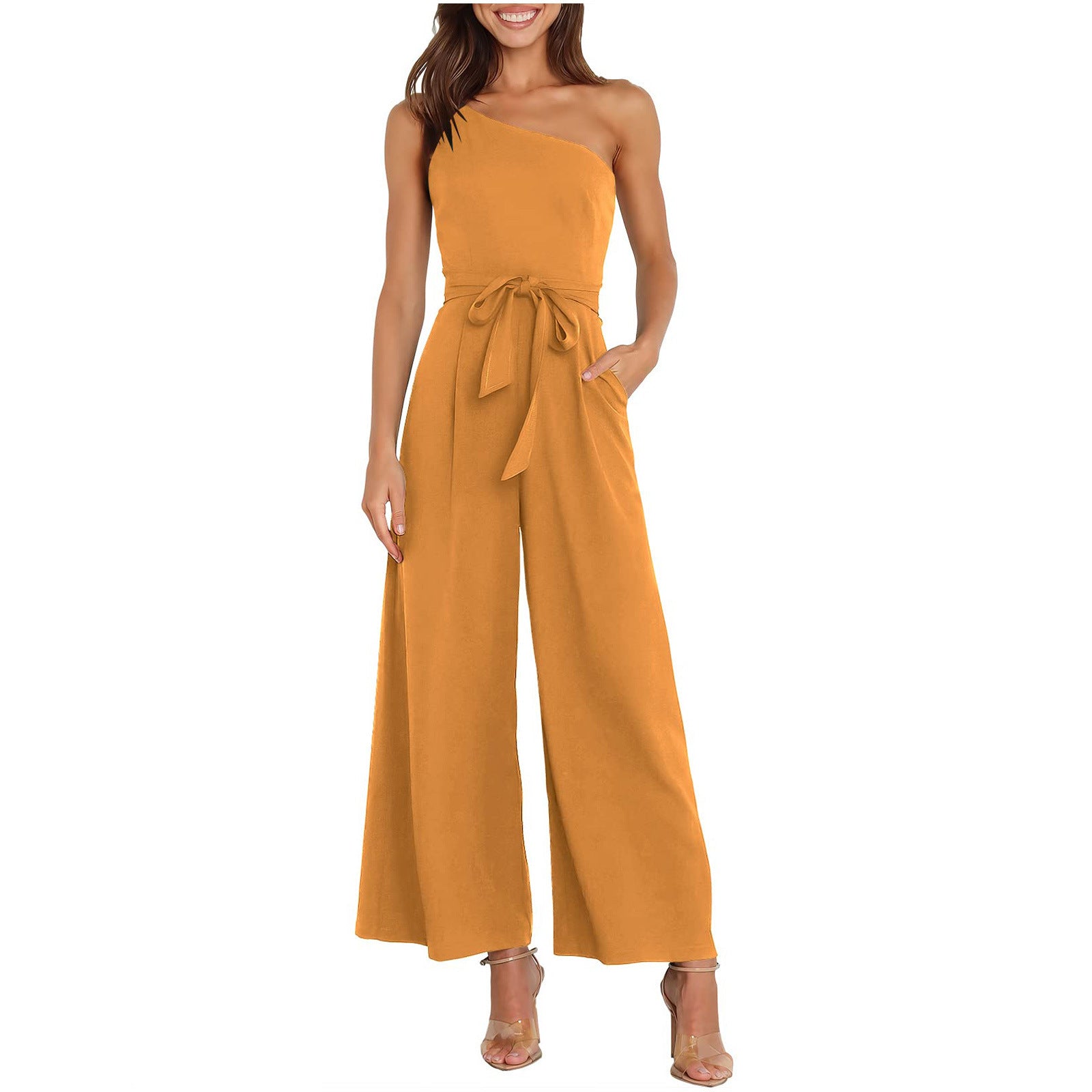 Wide-Leg Belted Jumpsuit for Elegant Evenings Jumpsuits | Chuzko.com