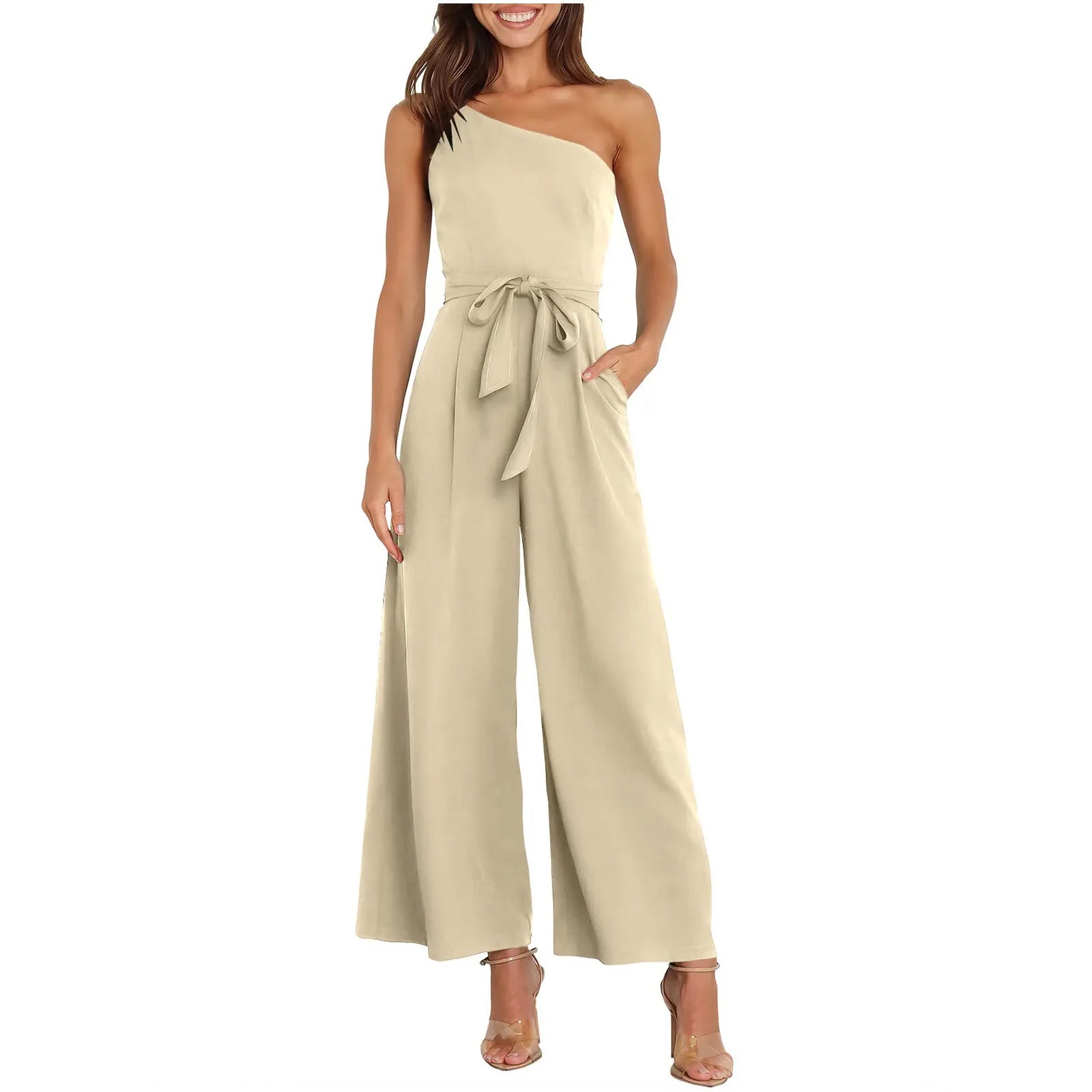 Wide-Leg Belted Jumpsuit for Elegant Evenings Jumpsuits | Chuzko.com