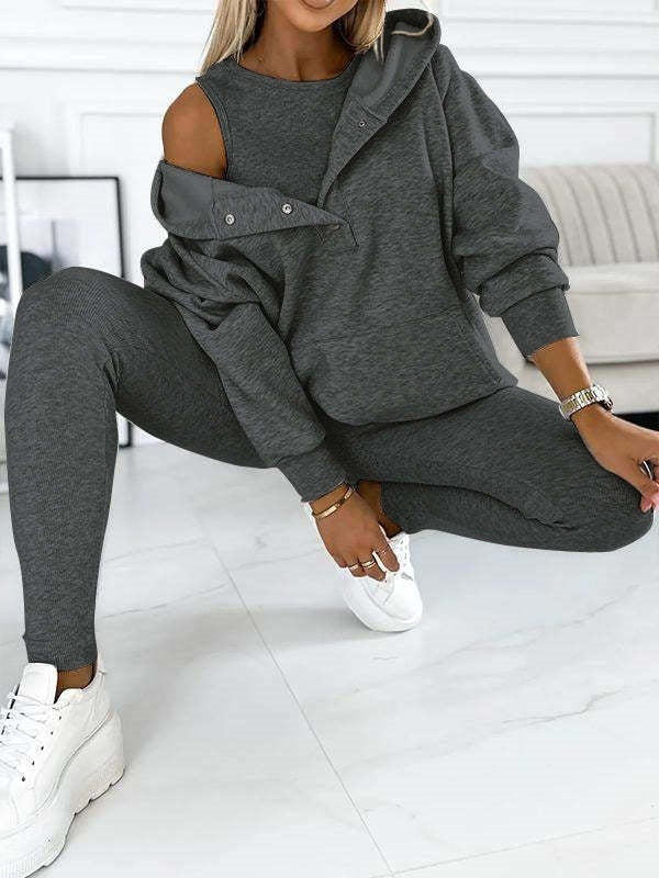 Athleisure 3 Piece Matching Set - Slim-fit Tank, Pants & Hoodie 3 | Chuzko.com