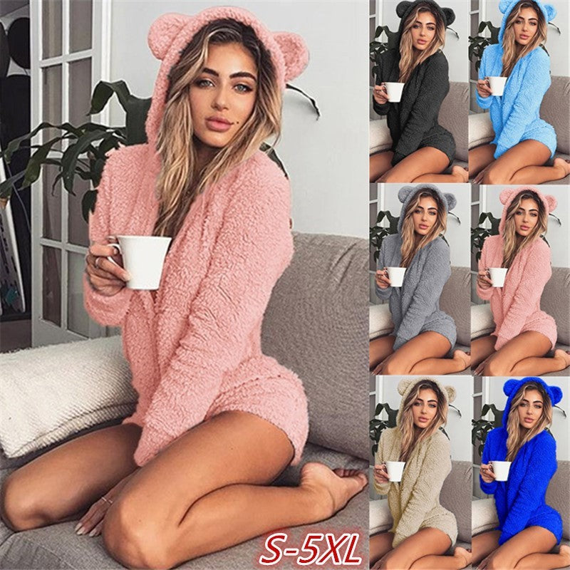 Plush Youthful Teddy Bear Hooded Romper - Loungewear Sleepwear & | Chuzko.com