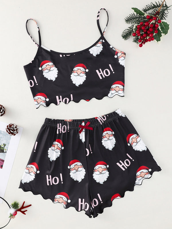 Santa Claus Holiday Pajama Set Reindeer Print Loungewear Pajamas | Chuzko.com