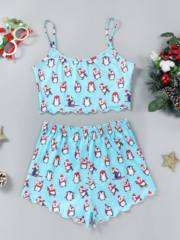 Santa Claus Holiday Pajama Set Reindeer Print Loungewear Pajamas | Chuzko.com