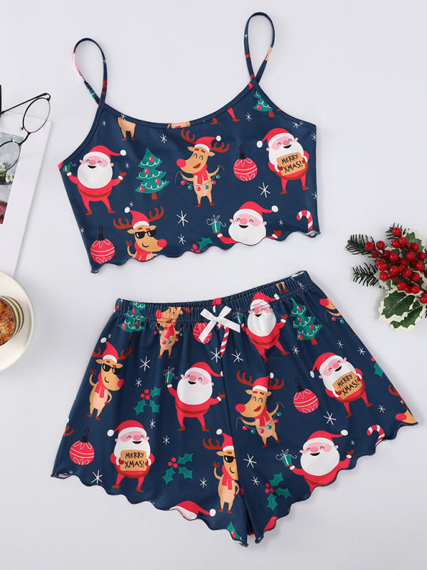 Santa Claus Holiday Pajama Set Reindeer Print Loungewear Pajamas | Chuzko.com